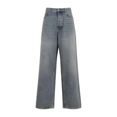 Balenciaga Sun Bleached Blue High-waisted Wide-leg Denim Trousers In Gray