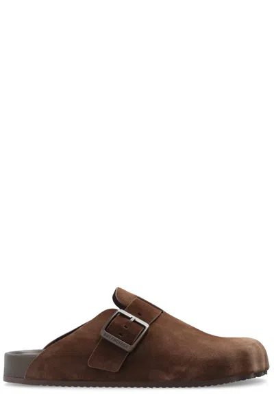 Balenciaga Sunday Buckled Mules In Cold Brown