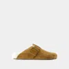 Balenciaga Womens Tan Sunday Faux-shearling Trim Suede Mule Eur 38/5 Uk In Beige