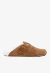 Balenciaga Womens Tan Sunday Faux-shearling Trim Suede Mule Eur 38/5 Uk In Beige