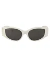 Balenciaga Logo-print Oval-frame Sunglasses In 003 White White Grey