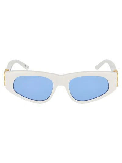 Balenciaga Sunglasses In 004 White Gold Light Blue