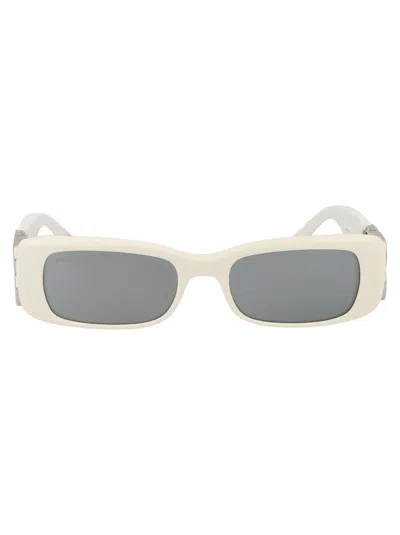Balenciaga White Dynasty Rectangle Sunglasses In 020 White Silver Silver