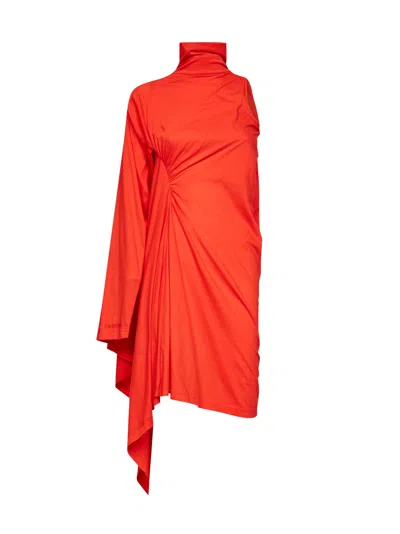 Balenciaga Sunset Red Draped Midi Dress In Orange