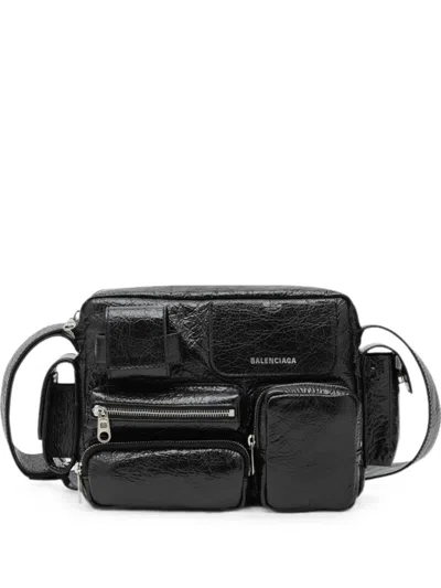 Balenciaga Superbusy Crinkled Leather Messenger Bag In Orange
