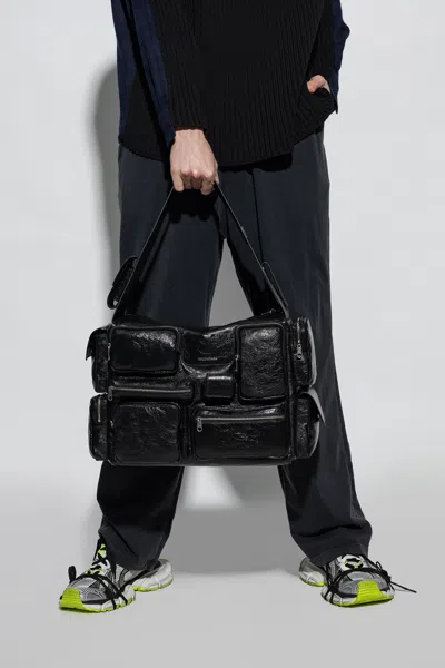 Balenciaga Superbusy Logo Large Shoulder Bag In Black