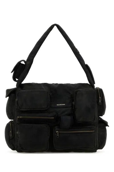 BALENCIAGA BALENCIAGA BLACK CANVAS LARGE SUPERBUSY SHOULDER BAG