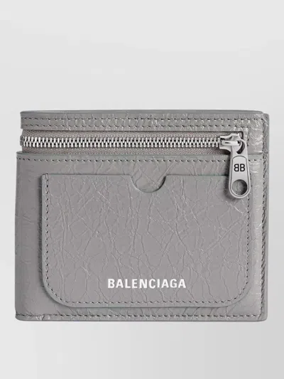 Balenciaga Superbusy Square Wallet Textured Finish In Gray