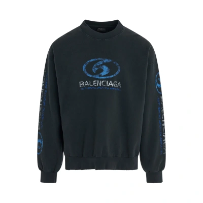 Balenciaga Surfer Cracked Logo Sweatshirt In Blue