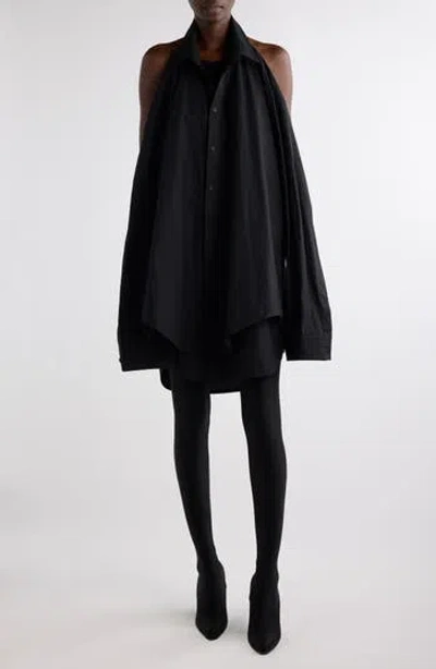 Balenciaga Suspended Cape Sleeve Cotton Shirtdress In Black