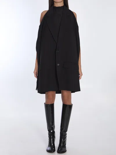 Balenciaga Suspended Cape Sleeve Wool Blend Blazer Dress In