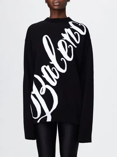 Balenciaga Cotton Blend Sweater With Maxi Logo In Black
