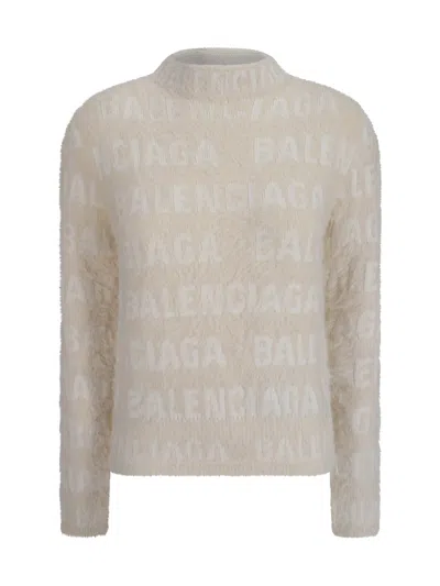 Balenciaga Off-white Allover Furry Fitted Sweater In Off White