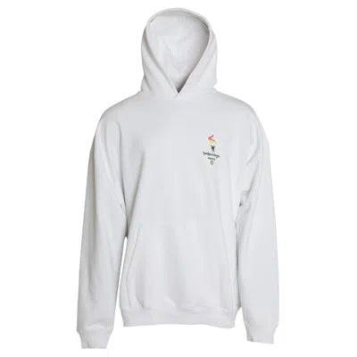 Pre-owned Balenciaga Sweater White Cotton Logo Hooded Pullover Sweatshirt S. Xl 1080usd