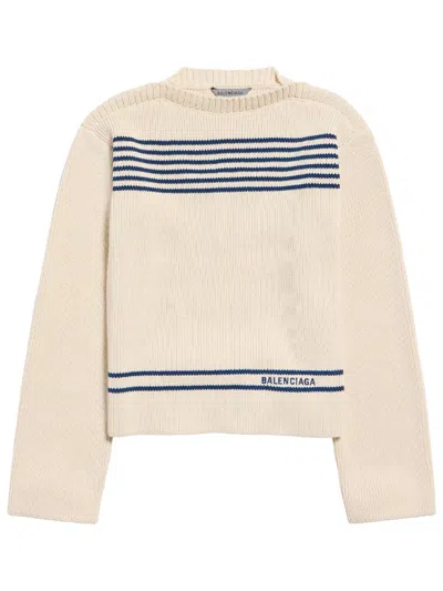 Balenciaga Sweater With Boat Neck In Cotton Rib Knit In Nude