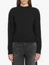 Balenciaga Cable Knit Logo Crew Neck Sweater In Black