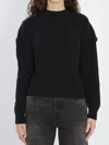 Balenciaga Cable Knit Logo Crew Neck Sweater In Black