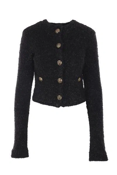 Balenciaga Women Cotton Tweed Knitted Cropped Cardigan In Black