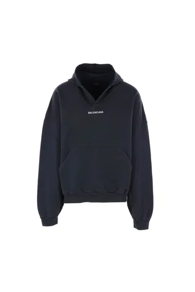Balenciaga Relaxed-fit Cotton Hooded Sweatshirt With Design In Black