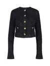 Balenciaga Crop Bouclé Cardigan In Black