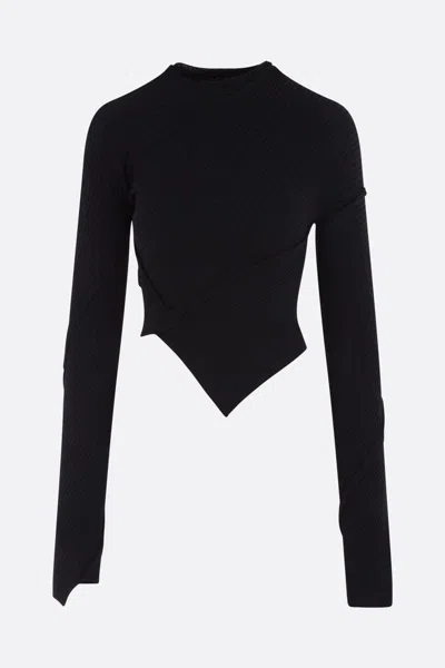 Balenciaga Spiral Asymmetric Knitted Top In Black