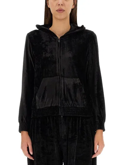 Balenciaga Bb Paris Embellished Velour Hoodie In Black