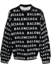 Balenciaga Logo All Over Print Pullover Sweater In Black