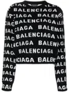 Balenciaga Women Allover Logo Wool Cropped Sweater In Black