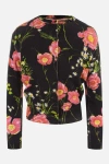 Balenciaga Floral-print Wool Cardigan In Black+red