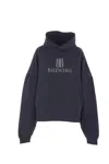 Balenciaga Hooded Design Cropped Cotton Sweatshirt In Blue