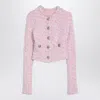 Balenciaga Pink Cotton Blend Tweed Cropped Cardigan In Pink