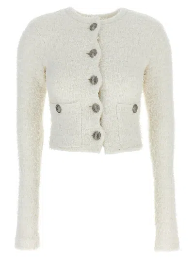 Balenciaga Cropped Metallic Cotton-blend Tweed Cardigan In White