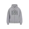 Balenciaga Zip Front Hoodie With Contrast Logo And Ribbed Details In Gray