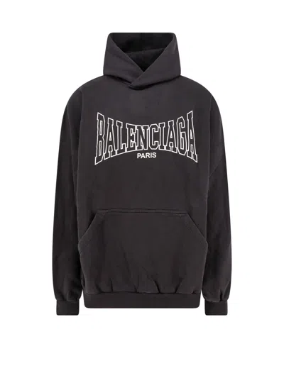 Balenciaga Paris Logo Printed Hoodie In Grey