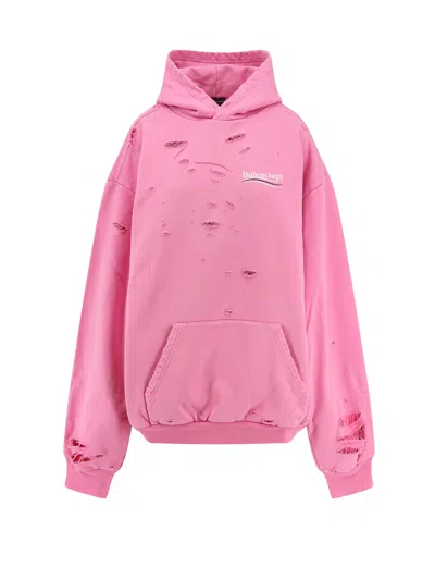 Balenciaga Hooded Knitwear With Distressed Detailing And Front Pocket In Pink