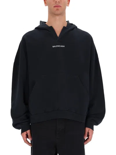 Balenciaga Relaxed-fit Cotton Hooded Sweatshirt With Design In Black