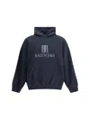 Balenciaga Black Hoodie With Fixed Hood And Logo Lettering On The Front In Cotton Man In Blue