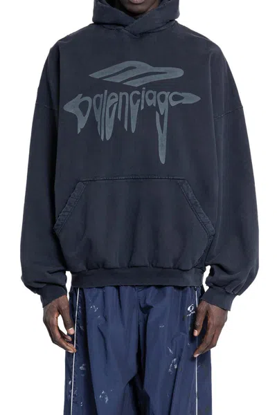Balenciaga 3b Liquified Black Hooded Sweatshirt With Front Logo In Cotton Man
