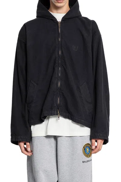 Balenciaga Hooded Zip-up Jacket For Men In Black