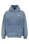 Balenciaga Logo Hooded Sweatshirt In Fadedbluewhitered