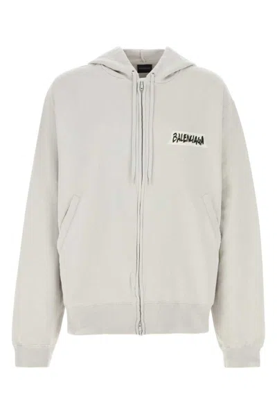Balenciaga Zip Hoodie Cotton Sweatshirt Destroyed Look In White