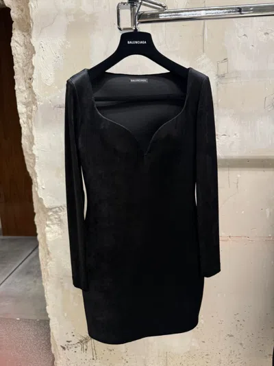 Balenciaga Stretch-velvet Mini Dress In Black