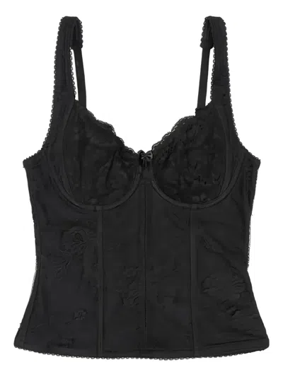 Balenciaga Sweetheart-neck Lace Top In Black