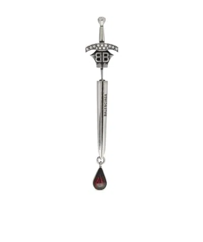 Balenciaga Sword-charm Detail Earring In Gray