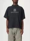 Balenciaga Faded Black T-shirt With Central Print And Wide Fit. In Black