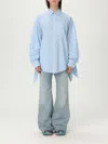 Balenciaga Women Embroidered Viscose Blend Oversize Shirt In Blue