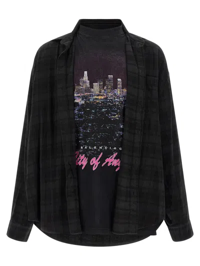 Balenciaga Layered Construction Shirt Featuring Patch Pocket In Black