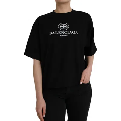 Pre-owned Balenciaga T-shirt Black Cotton Logo Print Crew Neck Short Sleeves S. M 1050usd