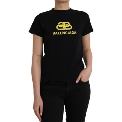 Pre-owned Balenciaga T-shirt Black Cotton Logo Print Crew Neck Short Sleeves S. M 980usd