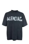 Balenciaga Black T-shirt With Lettering Logo Printed On The Front And Back In Cotton Man In Faded Washed Black